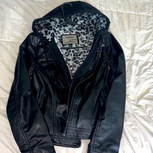 Black Leather leopard Jacket